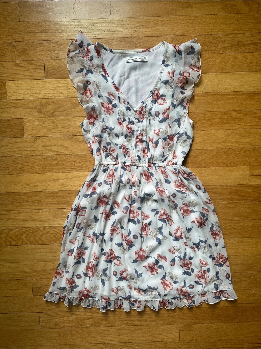 Abercrombie & Fitch White Floral Mini Dress with Red and Blue Flowers